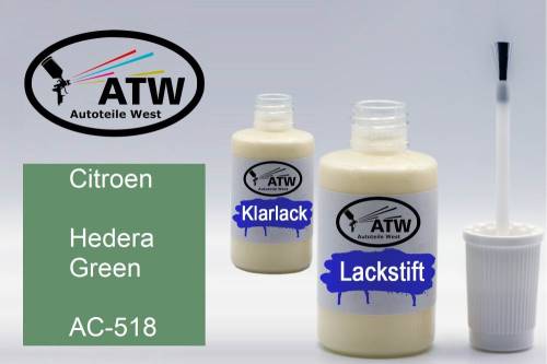 Citroen, Hedera Green, AC-518: 20ml Lackstift + 20ml Klarlack - Set, von ATW Autoteile West.